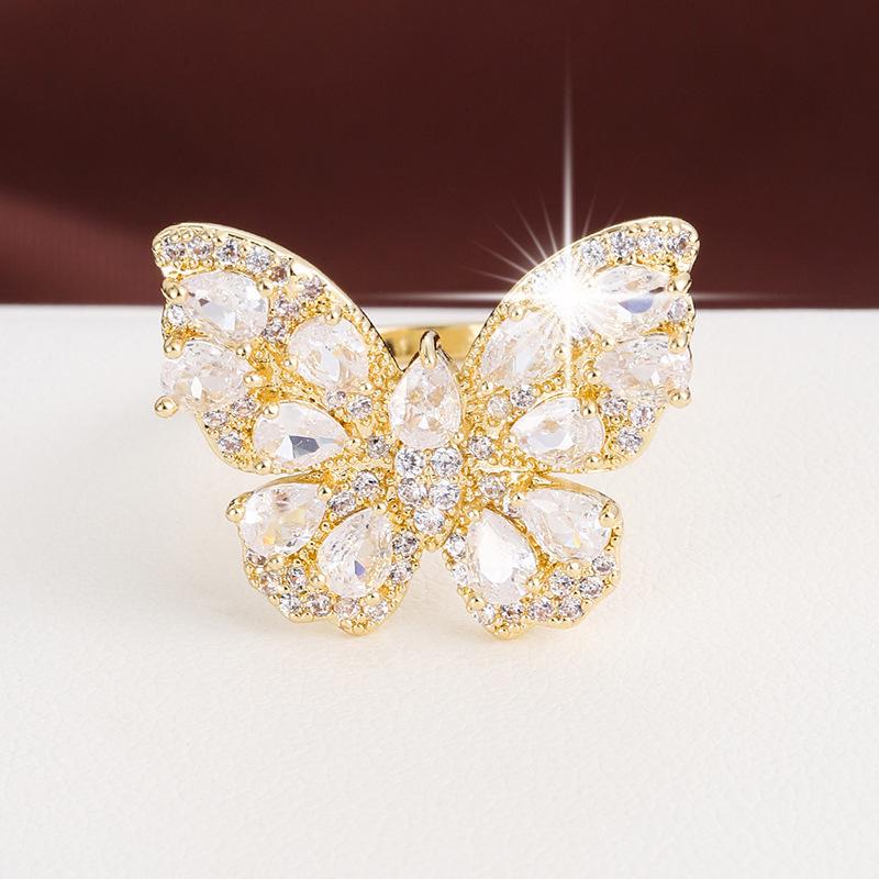 Exquisite Butterfly Zirconia Women's Ring in Pure Copper