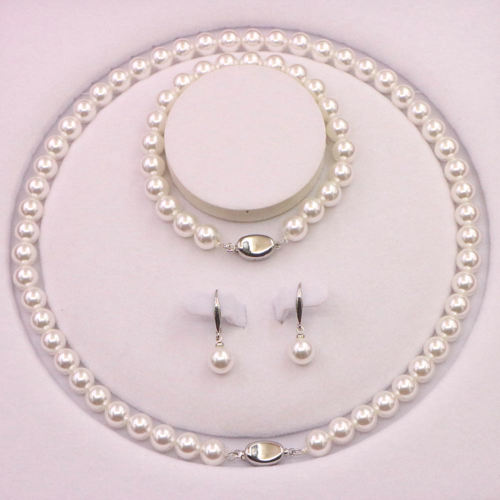 Peacock Green Perfectly Round Pearl Necklace Set - Elegant Women's Clavicle Chain Three-Piece