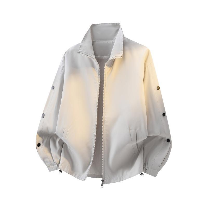 Herren Jacke mit Stehkragen Lockerer Schnitt Seitliche Knöpfe Freizeit Windjacke