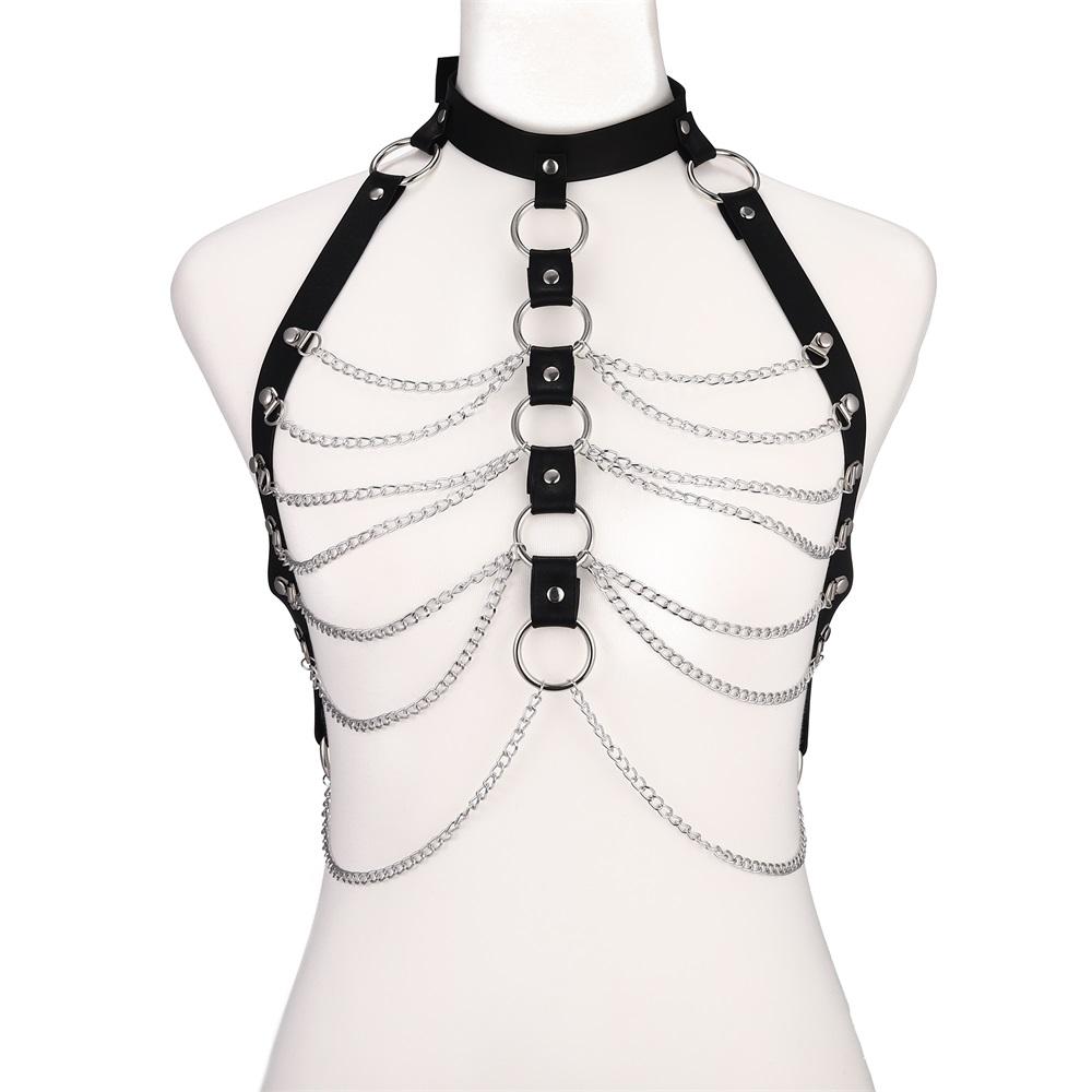 Holographic Leather  Body Chain Harness Top Punk  Women Holo Rainbow  Waist  Jewelry  Festival Rave Outfit