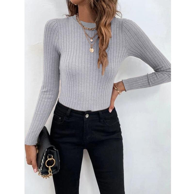 Women's Fashion Casual Fall Winter Solid Color Print Long Sleeve O-Neck Sweaters