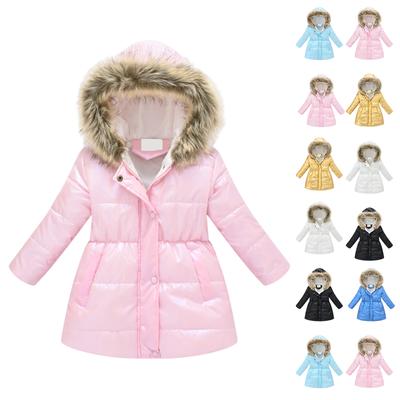 Girls' Solid Color Long Hooded With Faux  Trim - Winter Warm Coat