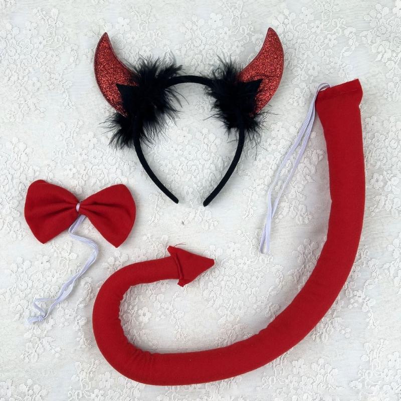 Halloween Cow Costume Animal Dress up Set Includes Cow Horn Headband, Tail, Bowtie for Kid Girl Halloween Cosplay Party