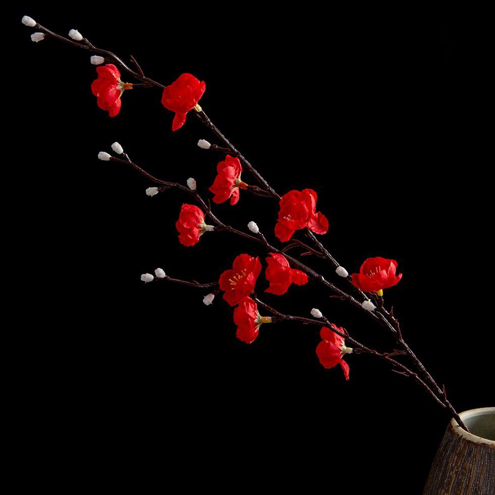 Artificial Flowers Silk Plum Blossom Peach Branch New Year Festival Home Vase Table Outdoor Garden Wedding Party Decor DIY Gifts
