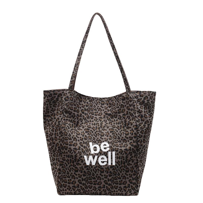Retro leopard print canvas bag shopping bag tote bag women's 2025 new casual canvas bag portable student cloth bag