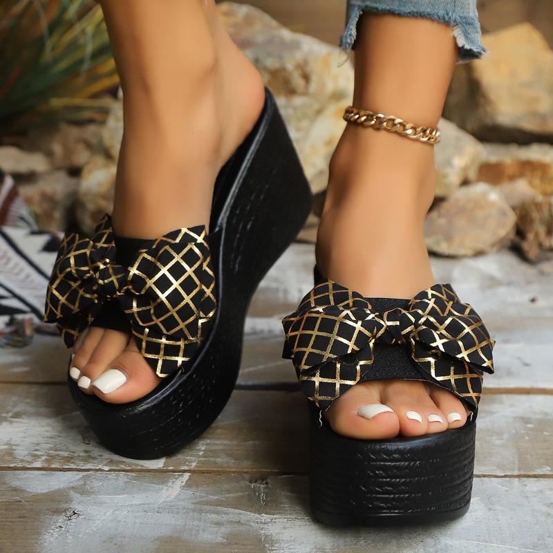 Summer Bow Platform Slippers Wedges Women Sandals 2025 New Super High Heels Trend Shoes Beach Woman Flip Flops Pumps