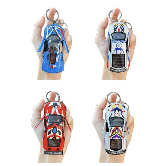 Opening Door Racing Car Keychain Kids Mini Pull-back Graffiti Sports Car Toy Key Ring