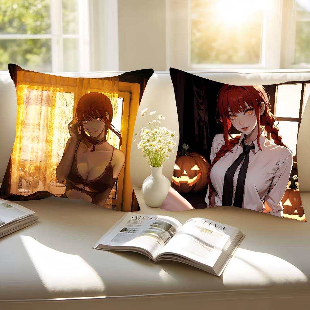 Anime M-Makima Throw Pillow Cover 45x45cm Soft Cozy Cotton Decorative Pillowcase Covers With Zipper For Couch Sofa Bedroom