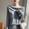 Women's One-Shoulder Irregular Long-Sleeve Knit Top - Spring/Summer, French-Inspired, Imitation Wool, High-Quality.