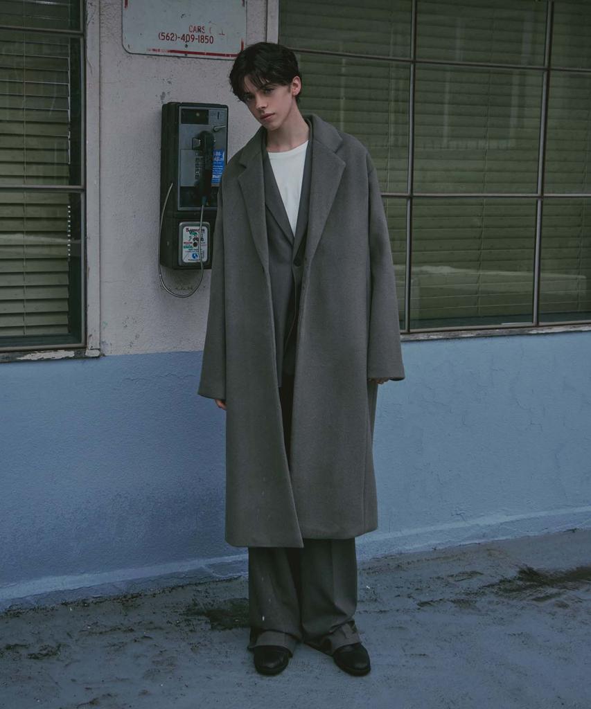 Lad Edition Drop Shoulder Long Wool Coat_Khaki Gray