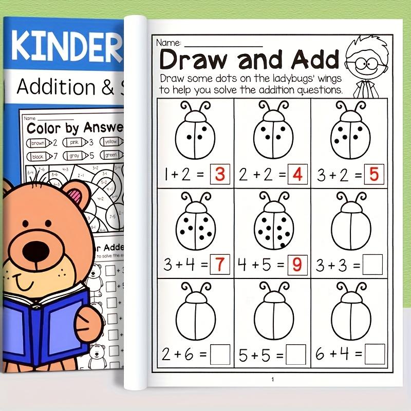 1pc Interactive Math Learning Workbook with Addition & Subtraction Worksheets, Crossword Puzzles, Colorful Math Activities