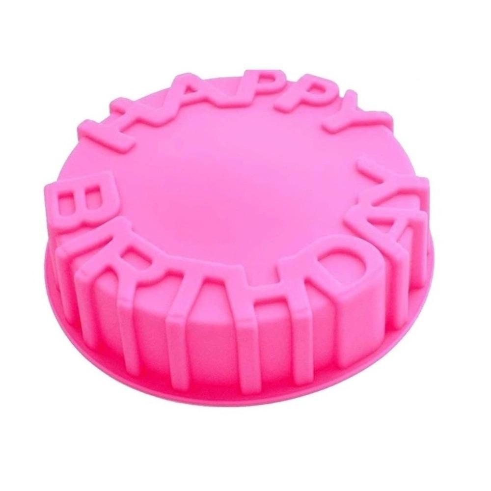 

Hot Happy Birthday Birthday Cake Molds Silicone Round Cake Baking Tray Mold Durable Reusable Baking Tools розовый