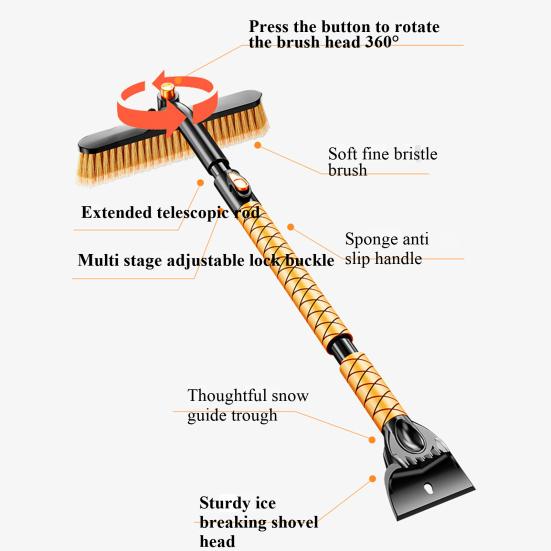 Car Snow Shovel with Removable Snow Defrost Brush Ergonomic Design Anti-Slip Foam Handle Car Cleaning Tool