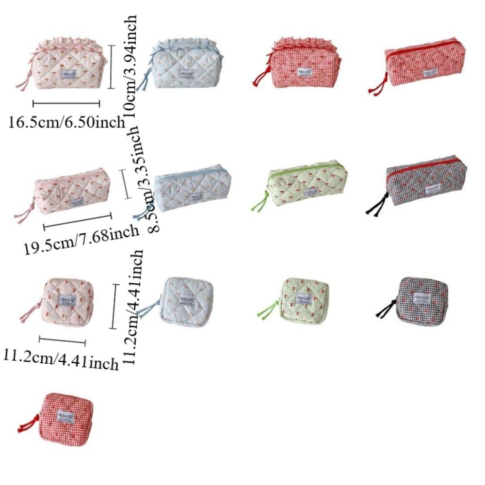 Cute Design Korean Cherry Pencil Case Large Capacity Cloth Plaid Pen Bag  Children