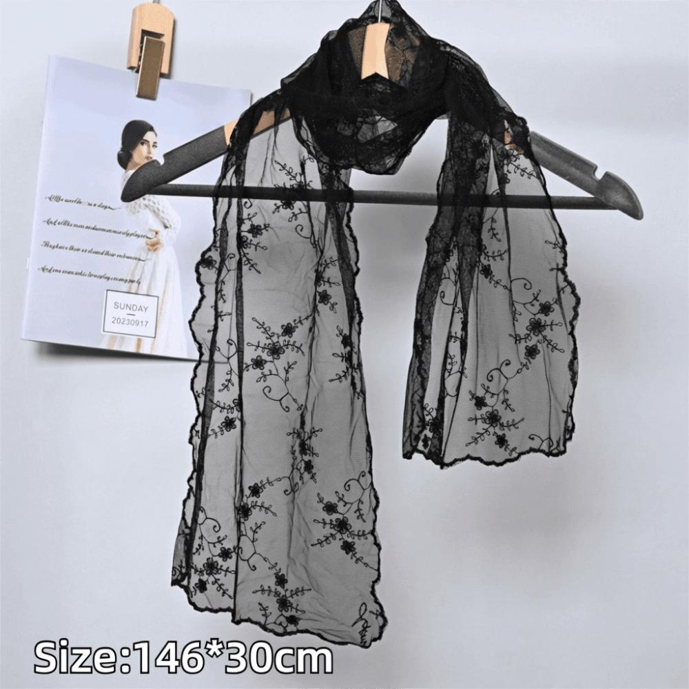 New Lace Embroidery Lace Scarf Literary Yarn Elegant Long Scarf Korean Style Embroidery Scarf Elegant