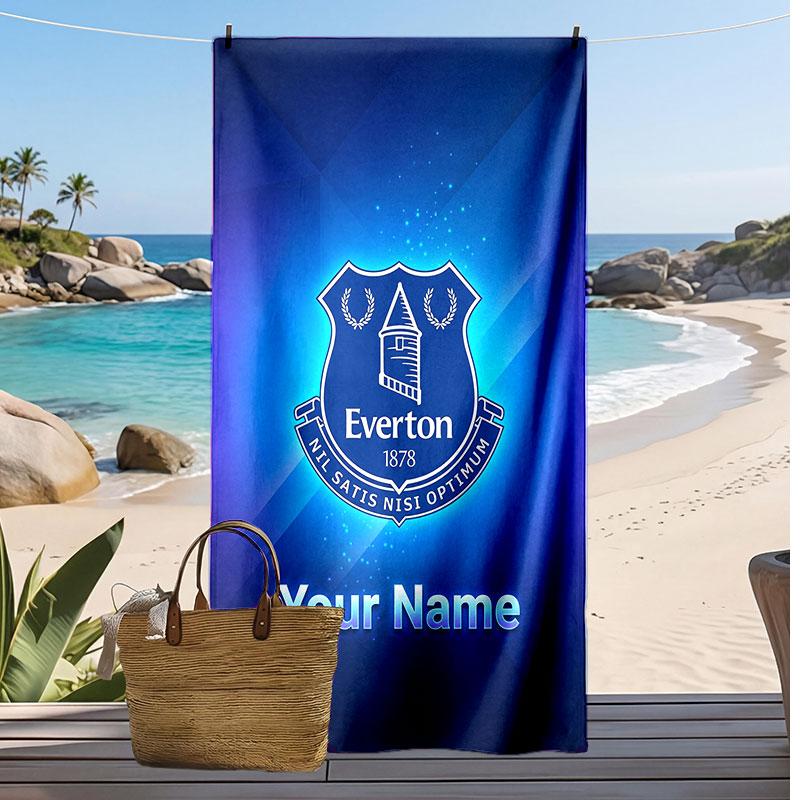 Everton FC Personalized Printed Beach Towel Soccer Logo Support Custom Name Text Absorbent Towel For Sport Travel Special Gift