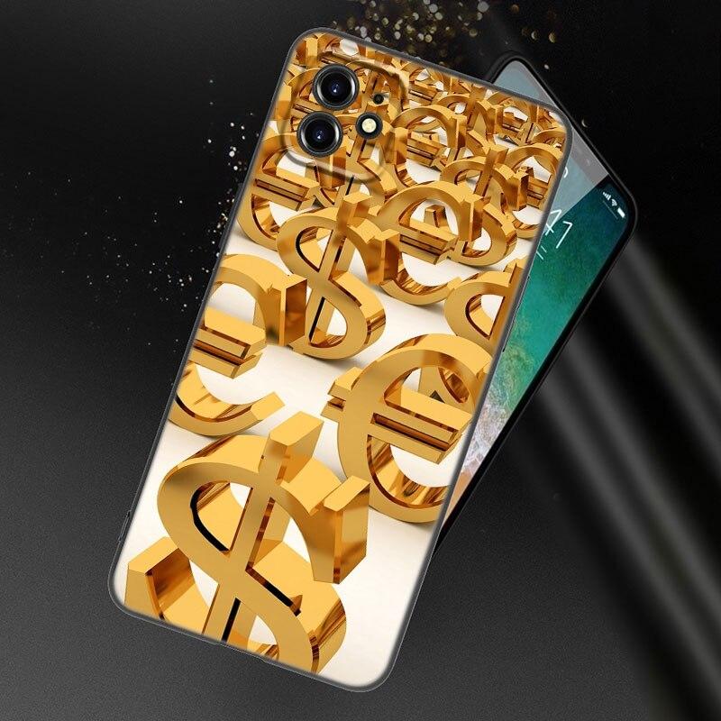 Money Dollars Gold Coin Phone Case For Apple iPhone 13 12 Mini 11 Pro XS Max XR X 8 7 6S 6 Plus SE 2022 2020 5S 5 Black Cover