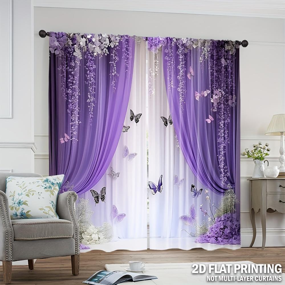 2pcs 2D Artistic Purple & White Door Curtains – for Bedroom   Living Room   Office   Home & Caf Decor