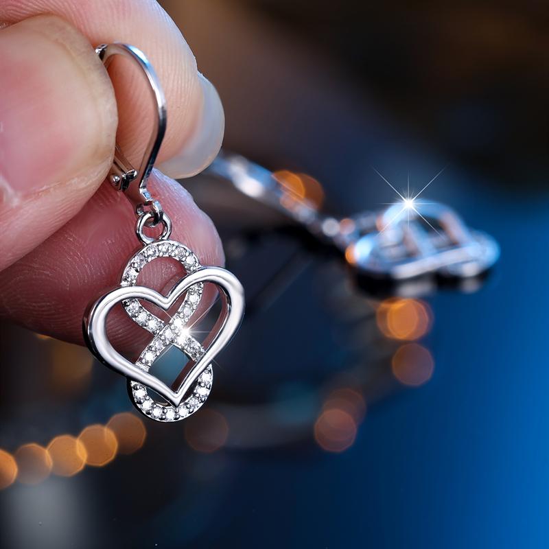 White Zircon Infinite Heart-shaped Drop Earrings for Women Silver Color Wedding Endless Eternal Jewelry Gift
