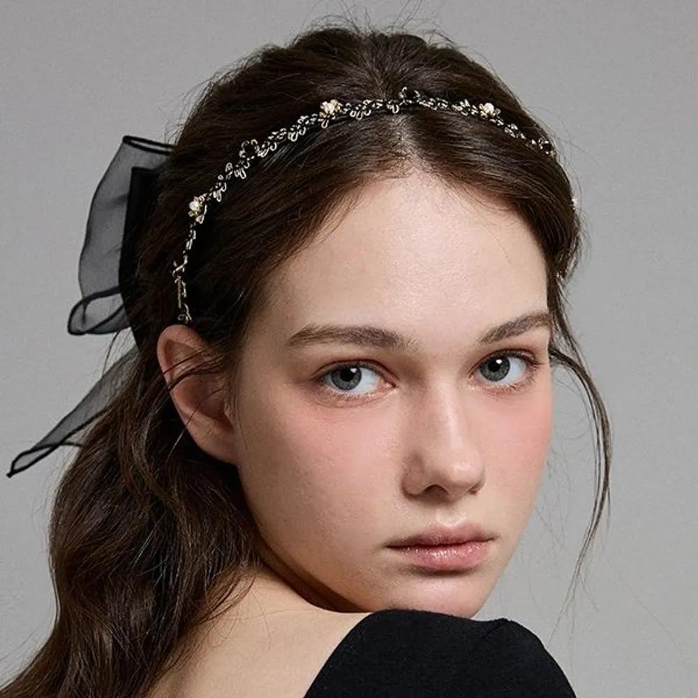 Kitsch Flower Pearl Hairband LFHB0757 Silver