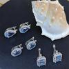 Nebesky modrá sada náušnic Čtvercový kulatý tvar hrušky Fashion Women Bling 925 stříbrné náušnice se zirkonem