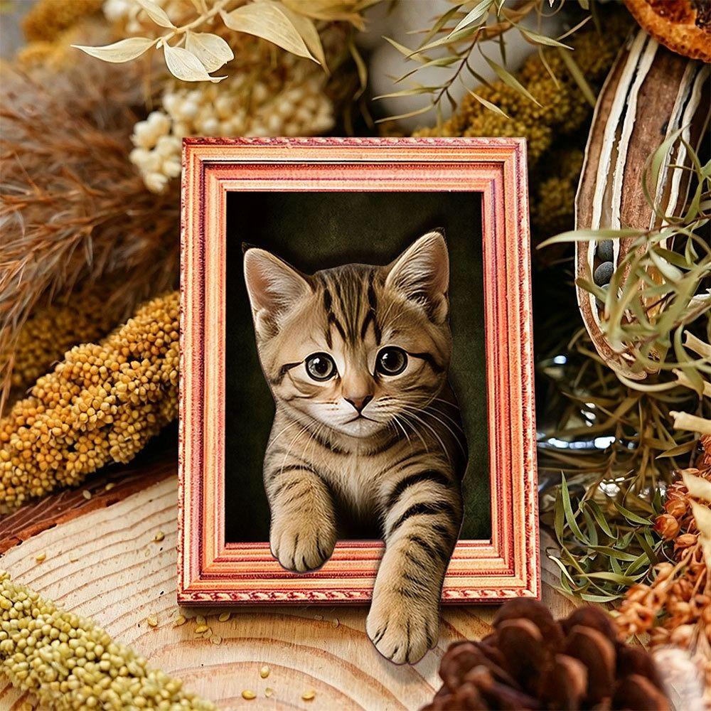 Oil Painting Style Wooden Frame Fridge Magnets 3D Wacky Cat Refrigerator Magnets Home Decoration