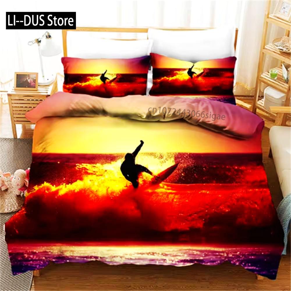 Nyári Szörf Tengerparti Vakáció Paplanhuzat Kék Víz Paplan Ágynemű Szett Felnőtteknek Queen Méret 3d Paplan Ágyszett Ágynemű Ágy