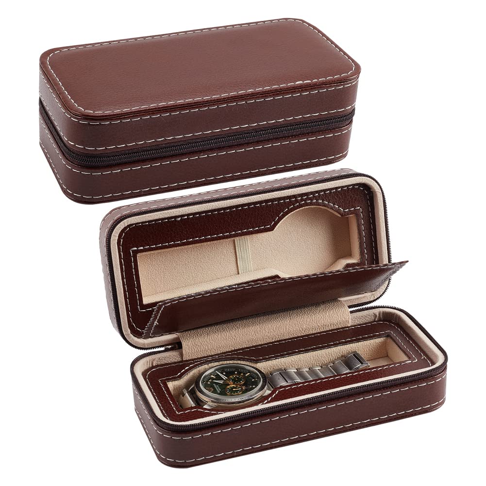 

PH PandaHall футляр для хранения часов для 1 или 2 часов, коллекционный футляр с застежкой-молнией, пылезащитный, портативный, удобный, из полиуретана, подушка для часов