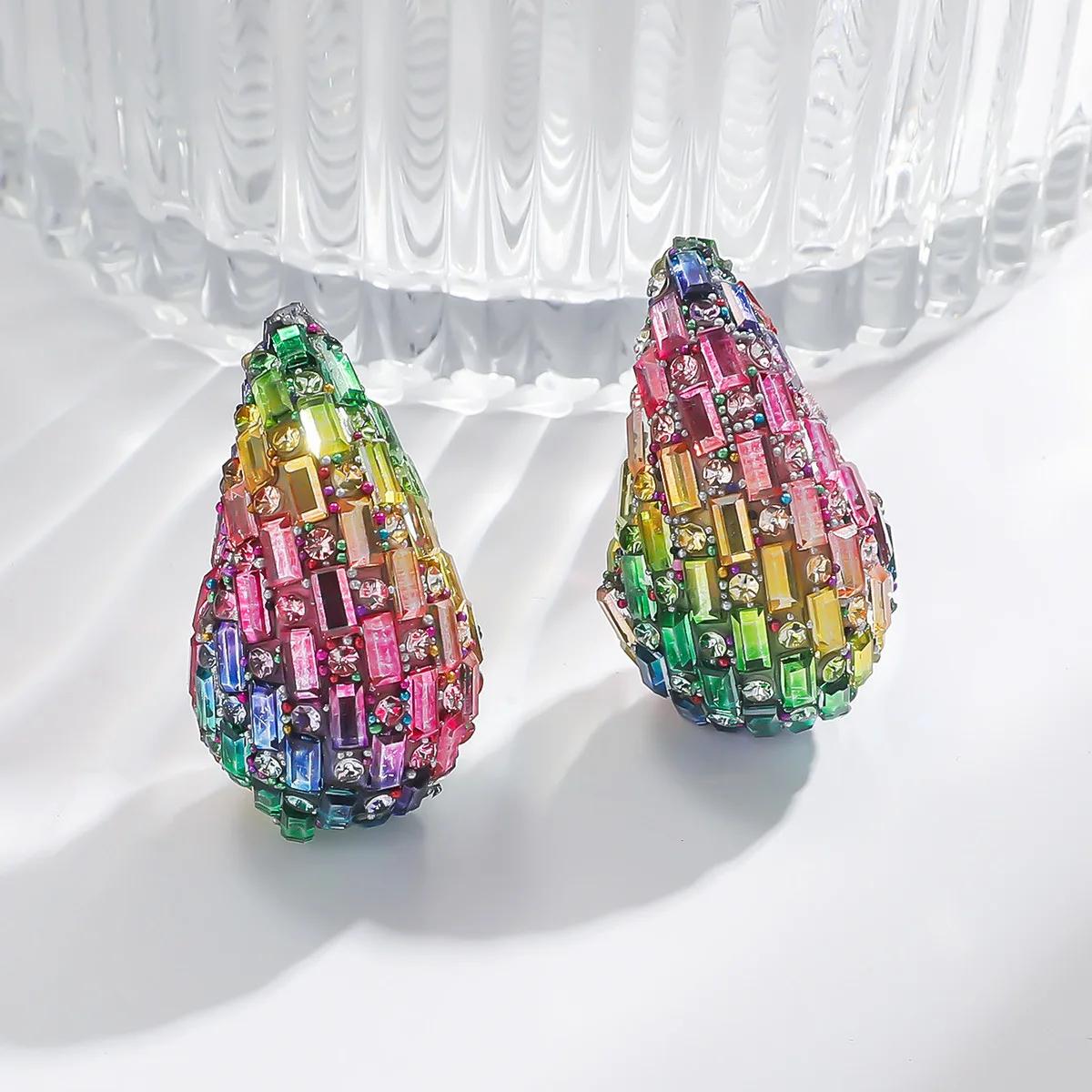 

Новые модные кристальные массивные серьги-кольца в форме капли воды, дубликаты для женщин, массивные красочные купольные серьги-пусеты в форме капли, ювелирные подарки