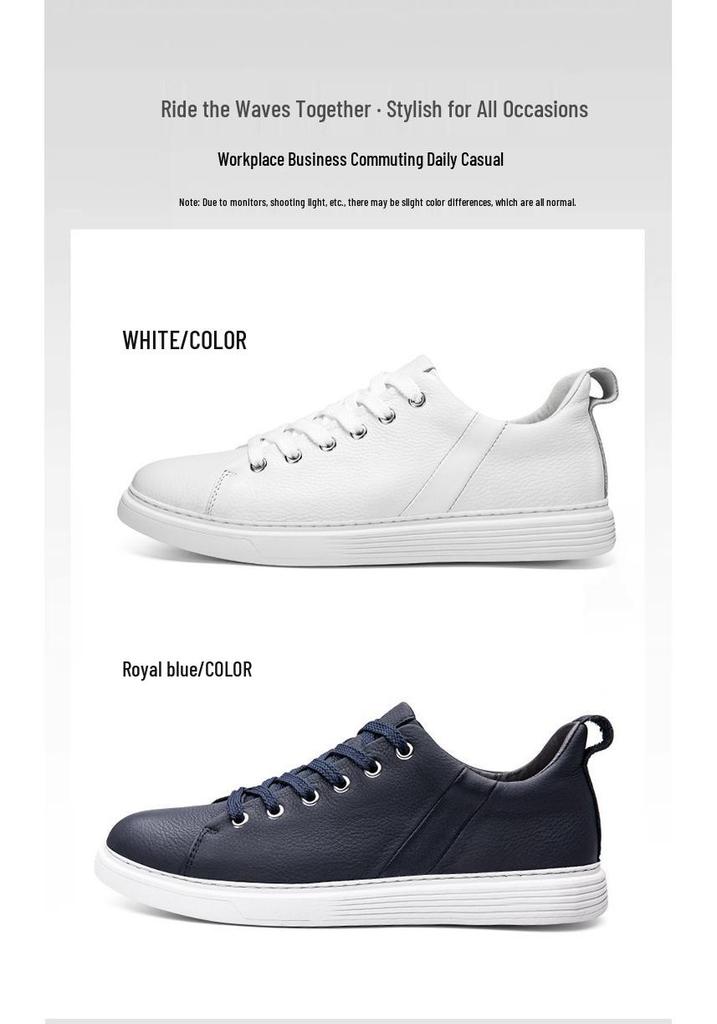Men's Genuine Leather Retro White Cowhide Sneakers