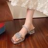 Beautiful Flower Set Toe Slippers Girl 2025 Summer Rhinestone with Toe Sandals Thick Heel Fairy with Skirt Sandals