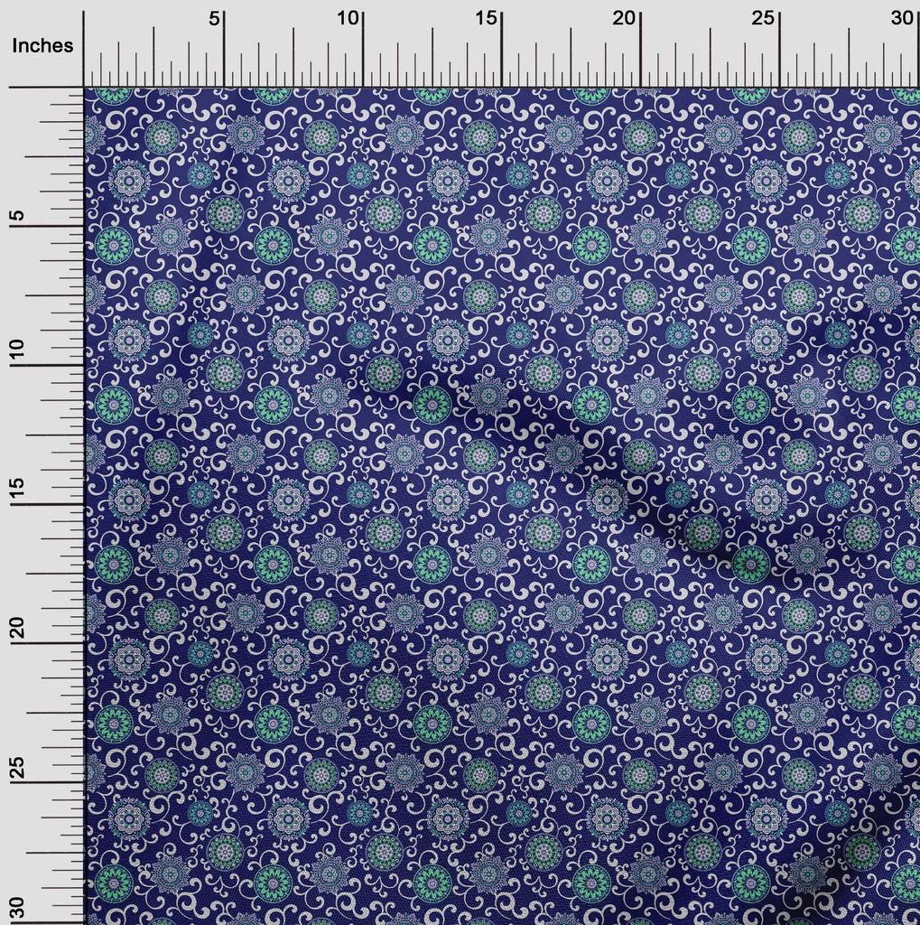 oneOone Cotton Flex Blue Fabric Asian Suzani  Fabric For Sewing Printed Craft Fabric By The Yard 40 Inch
