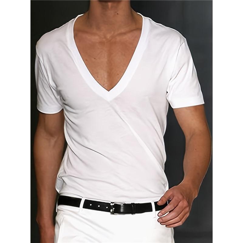 Европейская и американская мужская футболка с короткими рукавами и V-образным вырезом однотонная повседневная XXXL белый 1359₽