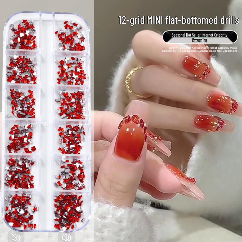 12-Grid Mini Nail Art Rhinestones, Colorful Irregular Champagne Crystals, Super Flash Flatback Nail Accessories.