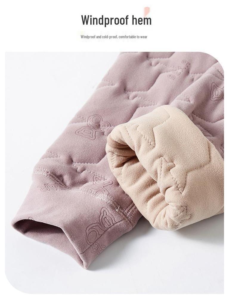 Kids' Winter Plush Liner Pants: Warm, Thick, Cotton, Belly-Protection Base Layer for Boys & Girls
