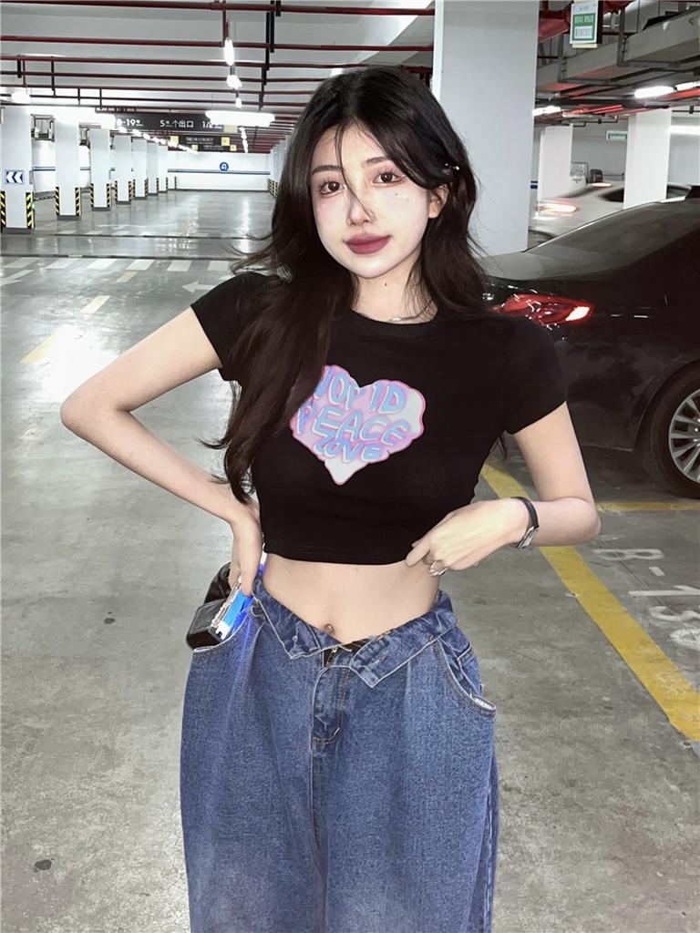 Short Sleeve T-Shirt Women's Summer New Ins Trendy Sweet Spice Girl Printed Design Sense Short Slim Student Top