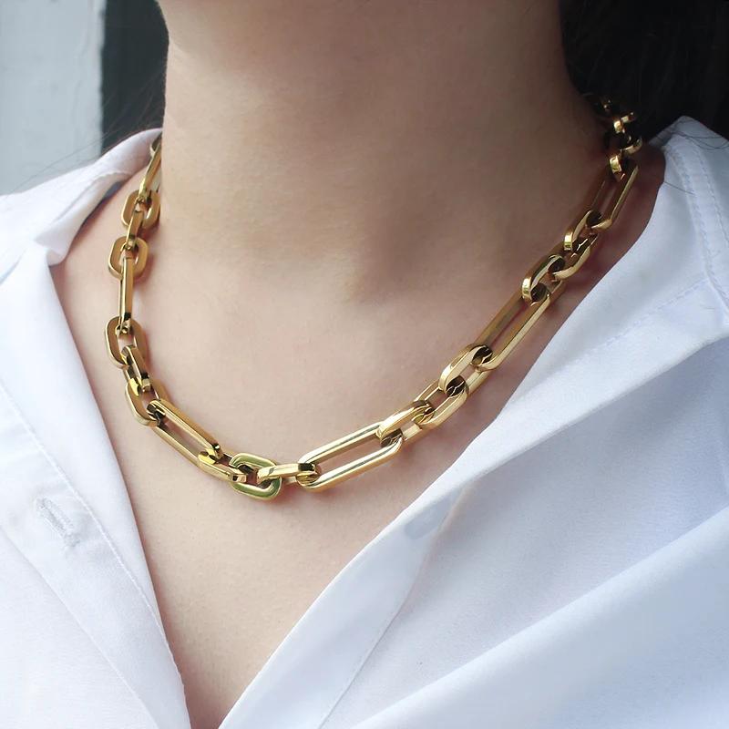 316L Stainless Steel Hip Hop Thick Chain Bracelet Vacuum Plating Geometric Links Statement Bracelets Hand Chains for Women Men