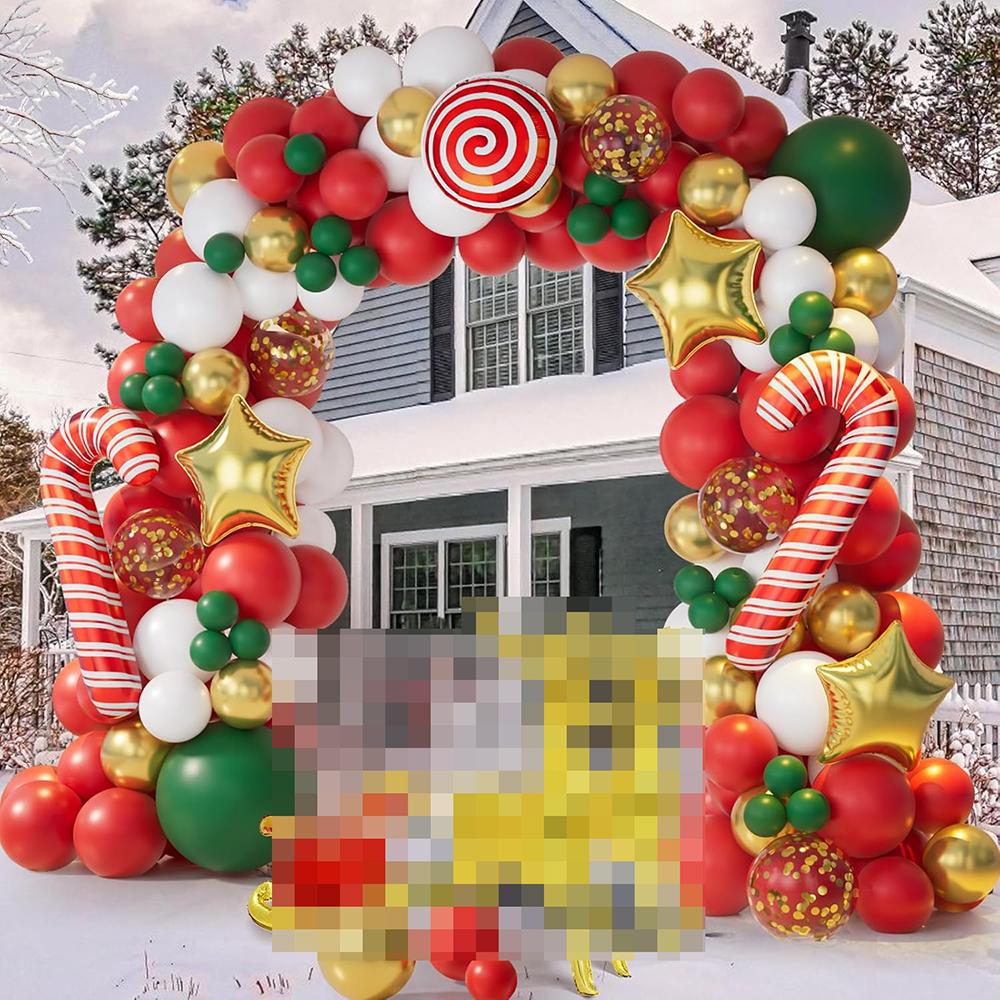 Christmas Green Red Balloons Garland White Gold Confetti Balloon Arch Kit Christmas Candy Cane Star Foil Globos Home Party Decor
