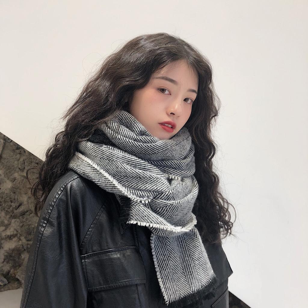 Student Fleece-Like Cashmere Warm Hong Kong Style Minimalist Herringbone Scarf Women's Winter Long In-Stock Wholesale