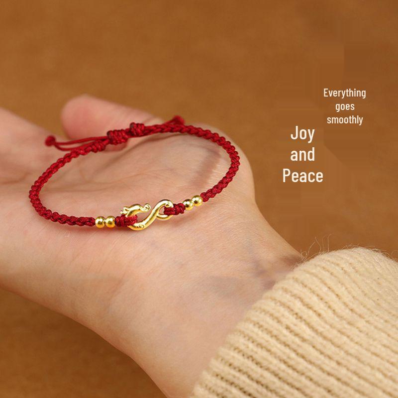 Year of the Dragon Red Rope Bracelet: Chinese Style Braided Bead Handmade Jewelry for Women and Couples