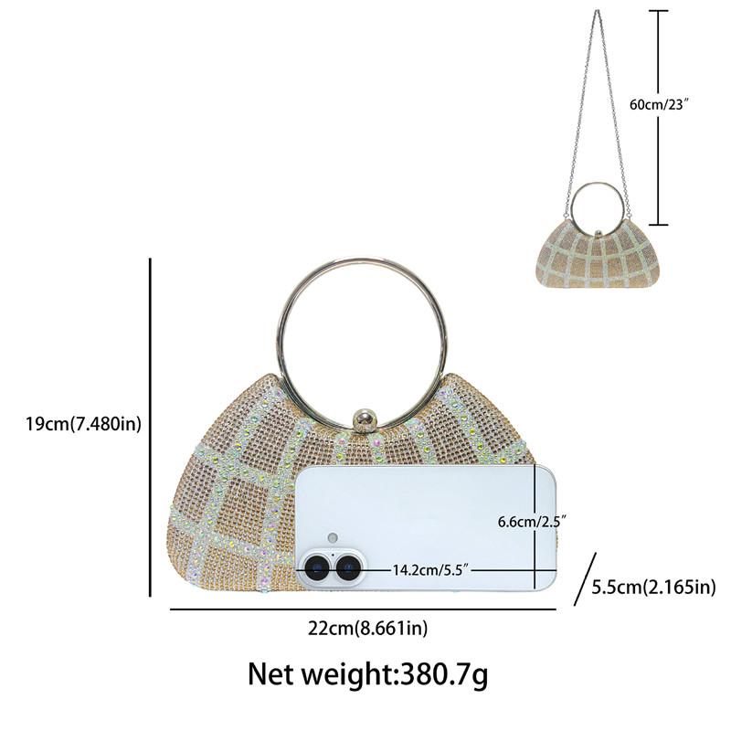2025 Luxury Shiny Rhinestone Evening Clutch Bag High End Trendy Full Diamond Metal Handle Handbag Women Wedding Dinner Dress Bag