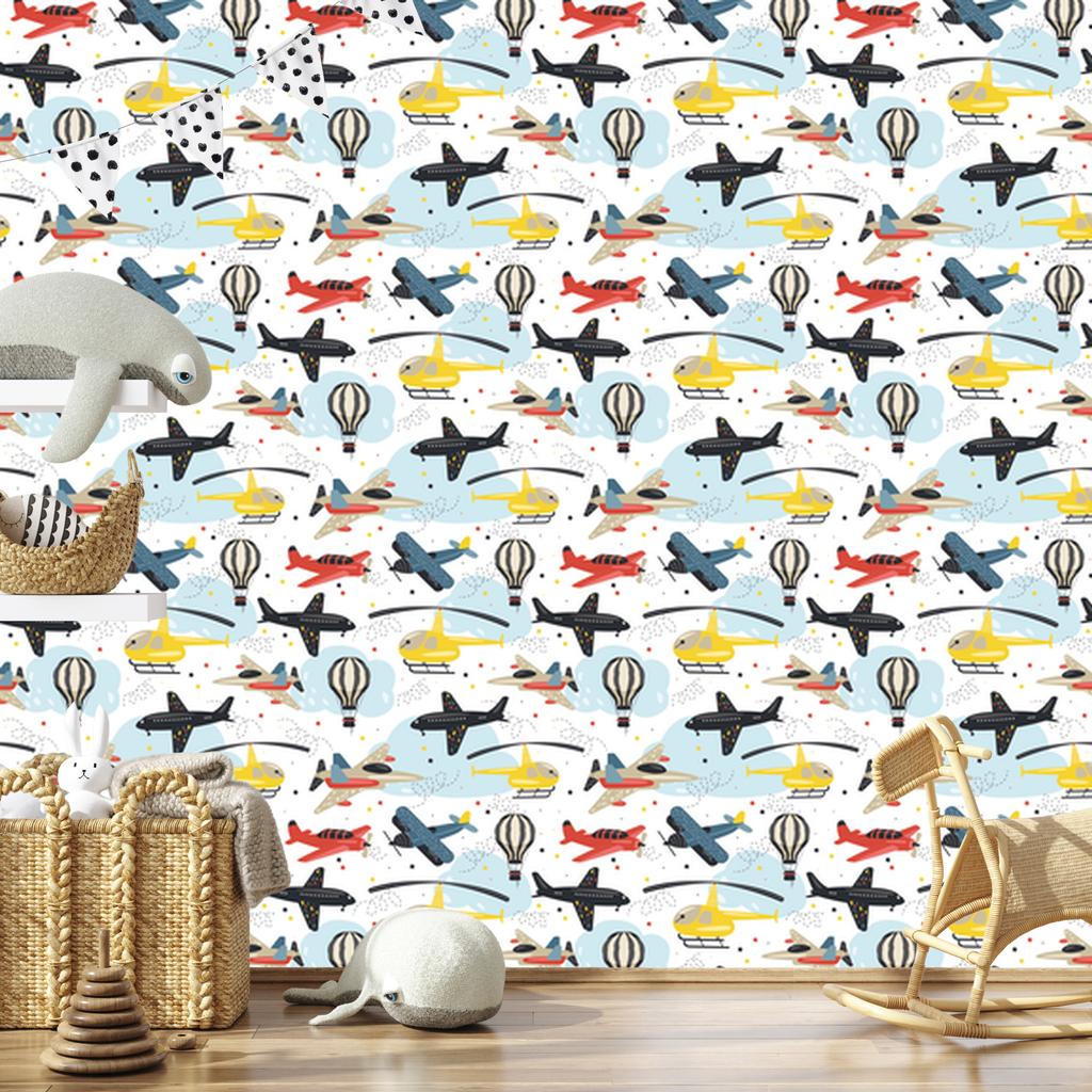 Wallpaper Planes, helicopters and balloons for living room and bedroom 50x1000
