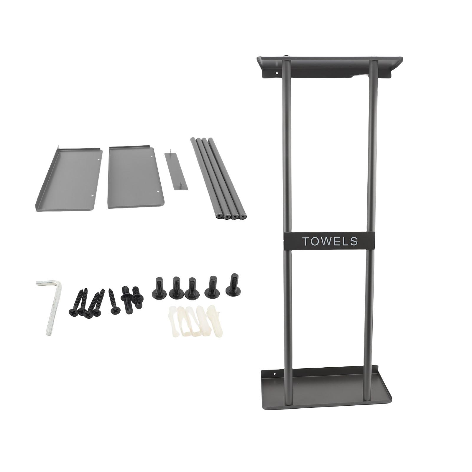 

Wall Mounted Bath Towel Holder Black Metal Space Saving Rolled Folded Towel Storage for Home Hotel