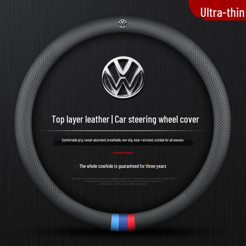 Volkswagen Passat Helårsäkta Läder Rattöverdrag, Ultratunt Universellt Passform Inredningstillbehör.