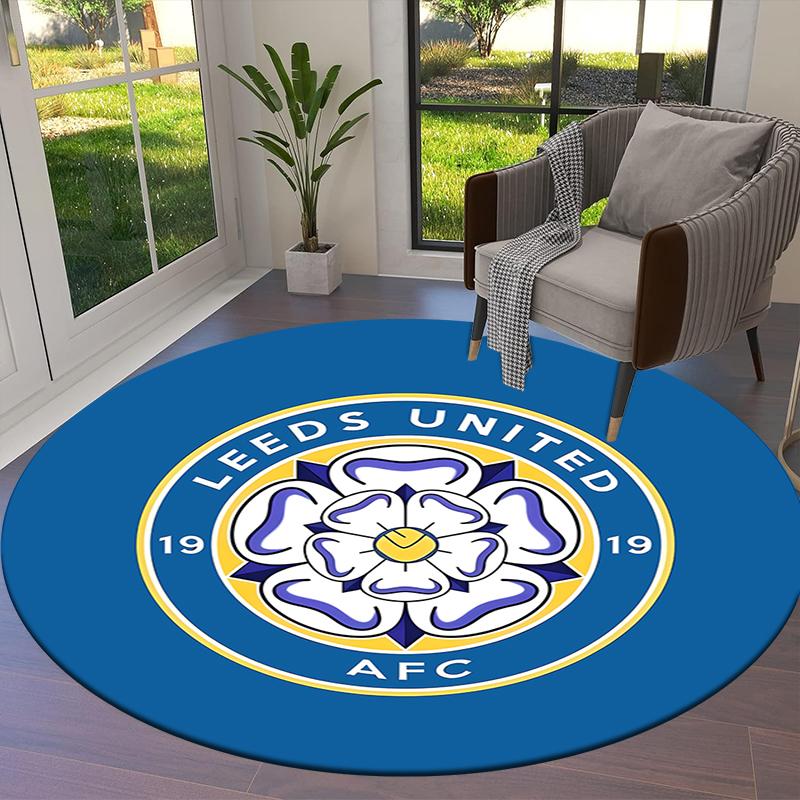 Alfombra Redonda del Leeds United Football Club, Alfombra para Sala de Estar, Dormitorio, Sofá, Sala de Juegos Decoración, Felpudo Antideslizante