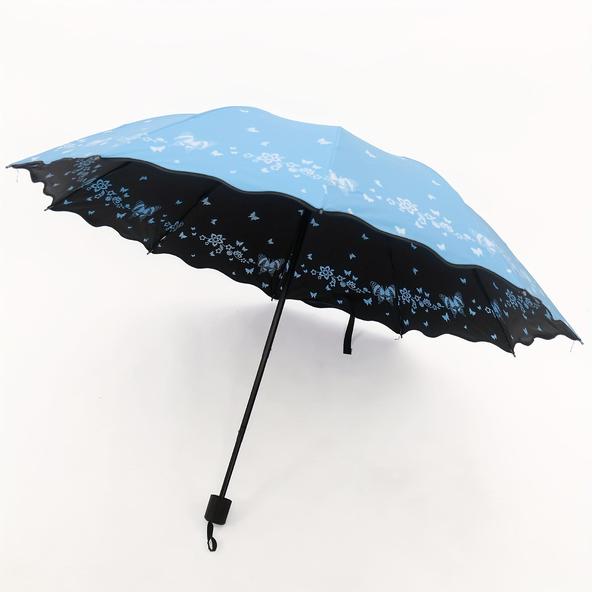 

Stylish Reversible Butterfly Print Umbrella - Windproof, Rainproof, Dual-Use for Sunny & Rainy Days, with Wave Lace Edge Design небесно-голубой