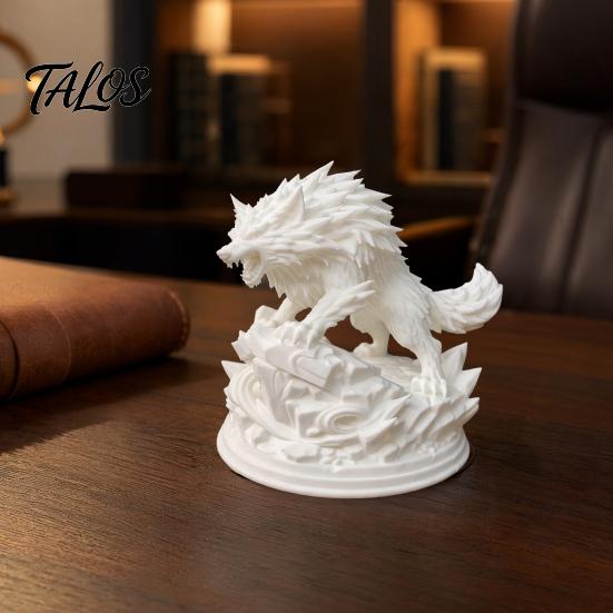 3D Printed Wolf Statue, Howling Wolf Figurine, Wild Wolf on Rock Sculpture, Collectible Animal Ornament for Home Office Desk