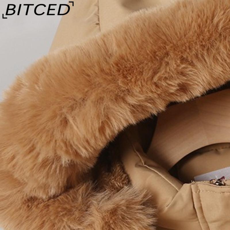 BITCED Women's Short-Length Puffer Coat Winter Fleece-Lined Thickened Cotton Jacket with Large Fur Collar Bread-Style Outerwear