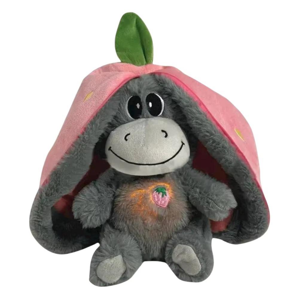 

12.6inch Luminous Breathing Doll with Motion Lights Plush Baby Sleeping Toys Strawberry Donkey Cartoon Plush Doll