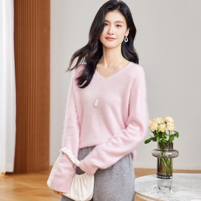 Women's Luxury V-Neck Brushed Cashmere Blend Sweater